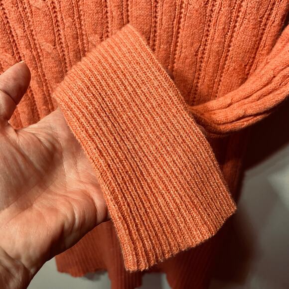 American Eagle Sweater Y2K Academia Peach Deep V Neck Long Sleeve Ribbed Knit L - Picture 3 of 6